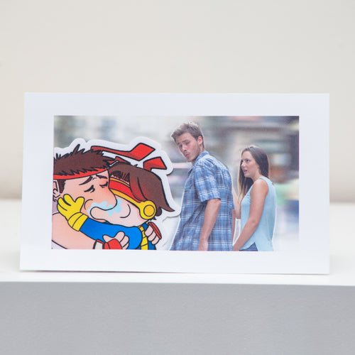 Distracted Boyfriend Meme Postcard Display.