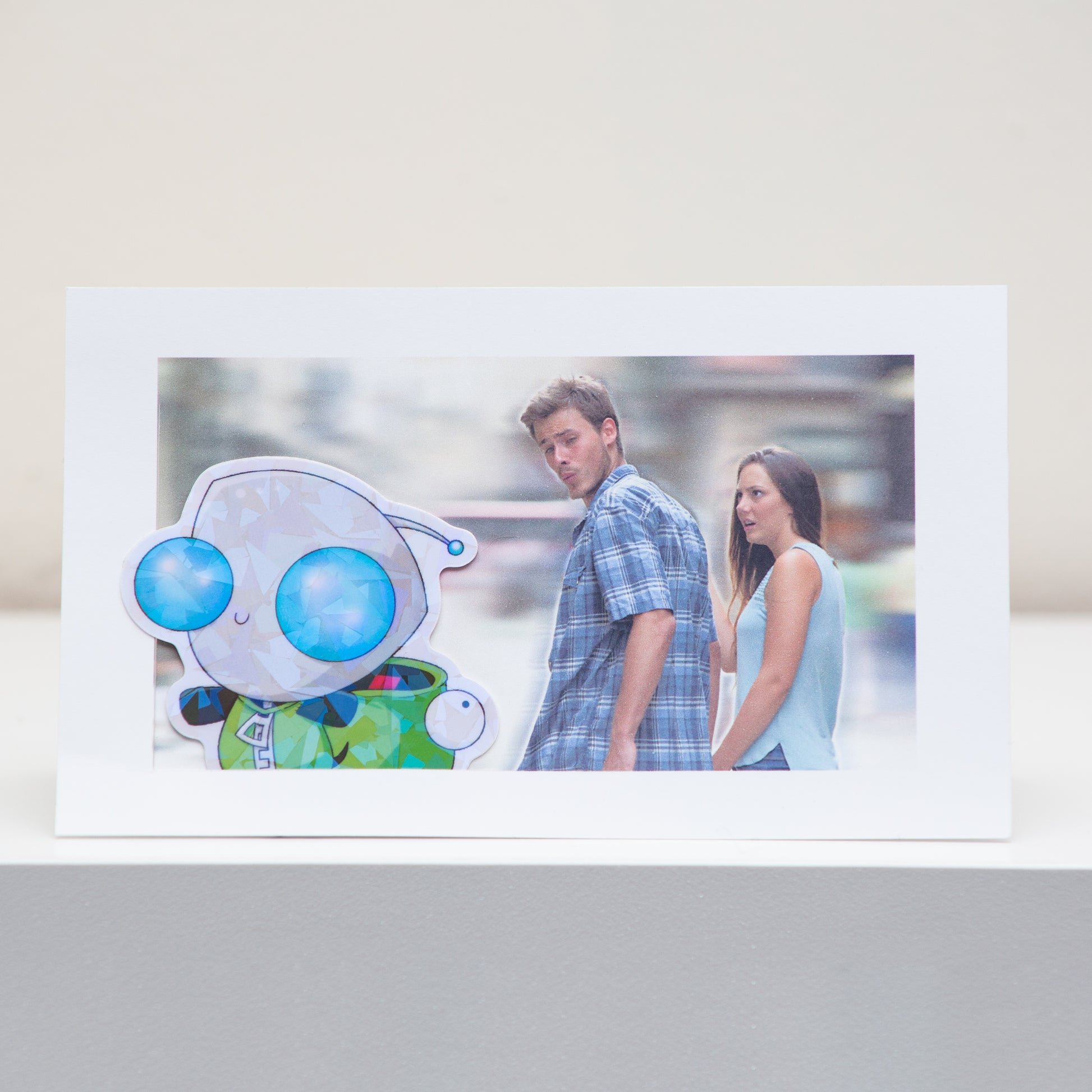 Distracted Boyfriend Meme Postcard Display.